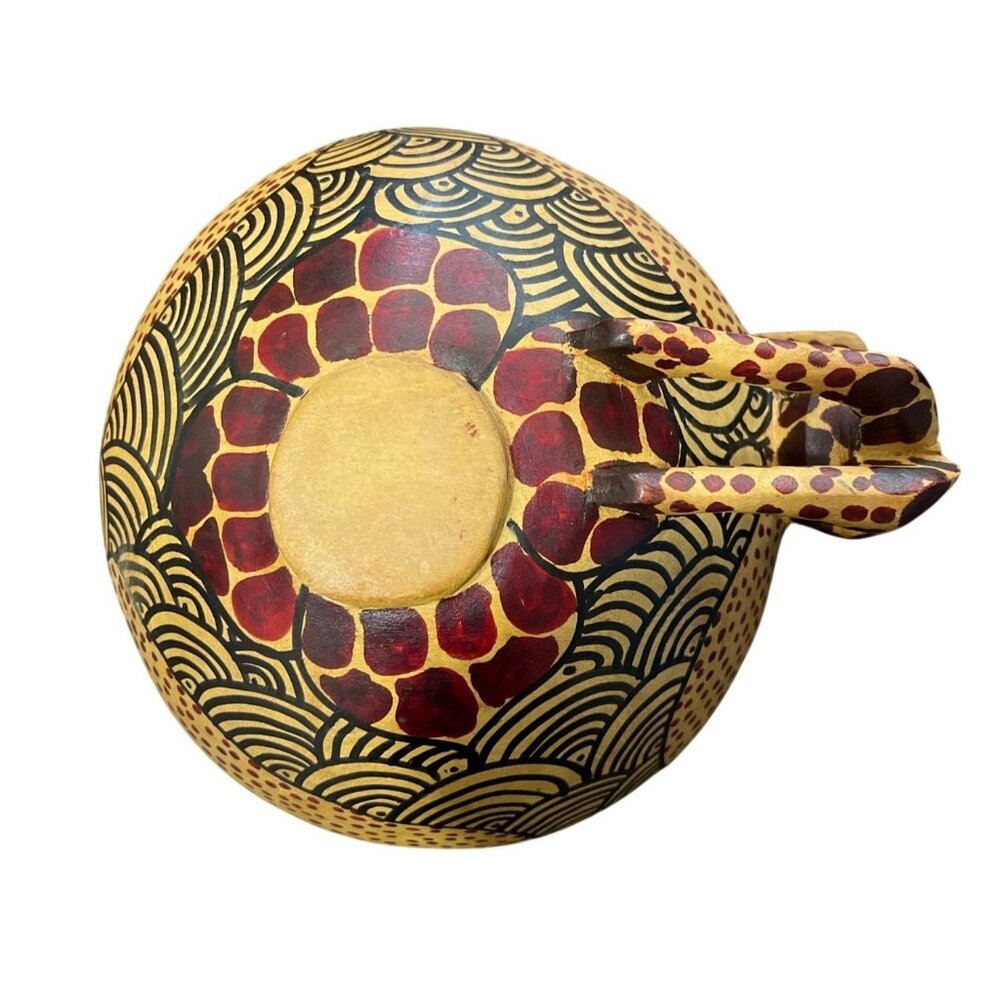 Drinking Giraffe Bowl Wood Handcrafted African Folk Art Decorative Painted 7" - Picture 5 of 6